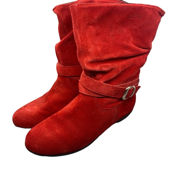Martino‎ of Canada Red Genuine Suede Leather Slouchy Boots #114116 Size 7M - Picture 1 of 8